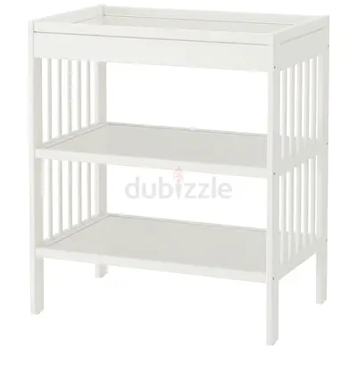 White Wooden Baby Changing Table with Two Shelves - Clean and Sturdy