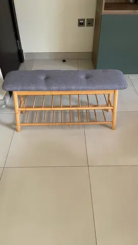 Small Wooden Shoe Bench with Padded Seat - Light Bamboo Finish