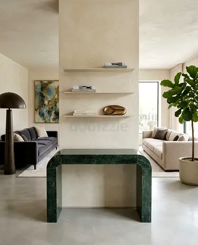 Stylish Modern Console Table in Green  Marble Finish
