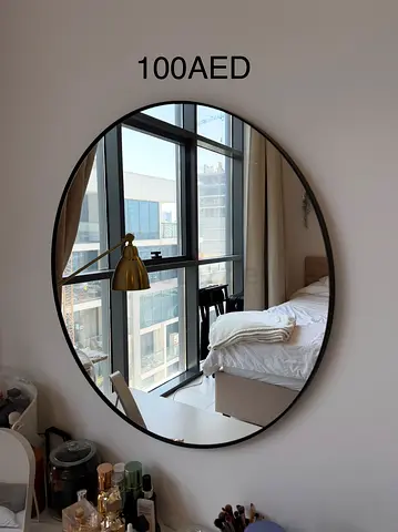 IKEA Round Wall Mirror with Thin Black Frame - 110cm (Good Condition) - 100 AED