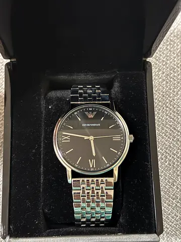 Emporio Armani Classic Mens Silver Bracelet Watch - Black Dial