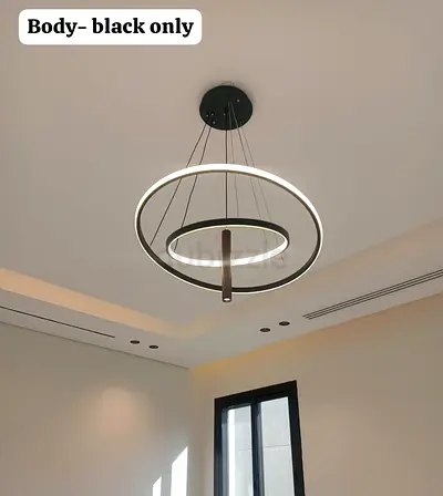 Modern Double Ring LED Pendant Light - Black