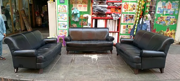 3-Piece Black Leather Sofa Set — Good Condition