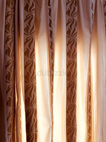 2- piece Beige Patterned Fabric Curtains - Set of Panels