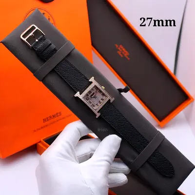 Hermes Heure H Womens Stones Master Copy Watch 27mm - Black Strap