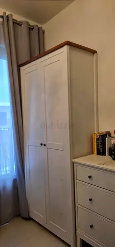 Pan White Wooden 2-Door Wardrobe with Oak Top - Good Condition