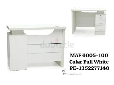 White Reception Counter / Office Desk with Lockable Drawers - Full White