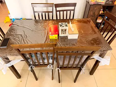 Pan Home Solid Wood 6-Seater Dining Table with Chairs - Dark Brown