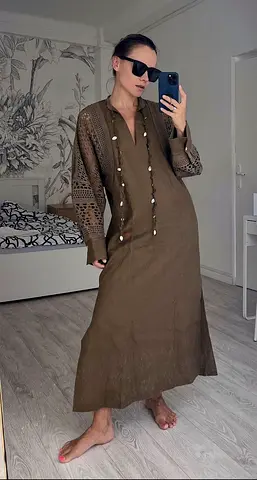 ZARA Limited Edition Khaki Brown Midi 100% Linen Tunic Dress