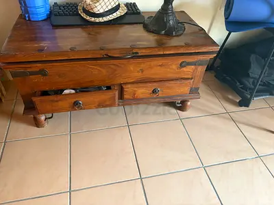 Solid Wood Storage Coffee Table with Drawers - Rustic Finish