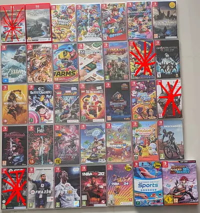 Nintendo Switch game collection — 40+ popular titles (Mario, Zelda, Pokémon, FIFA, Smash, more)