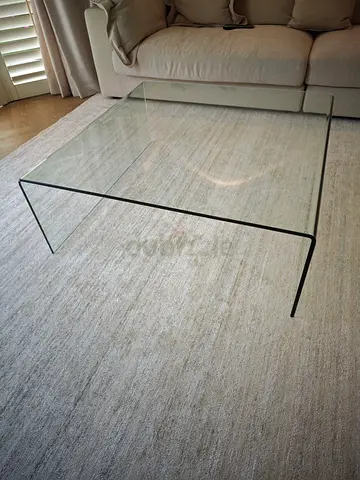 Set of Modern Clear Bent Glass Coffee  Side Tables - Minimalist Design