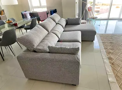 Ikea Eskelstuna L shape sofa bed Gray Light Grey L-shaped Fabric Sofa with Chaise — Good Condition