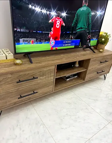 Wooden TV Media Console with Drawers - Light Oak Finish