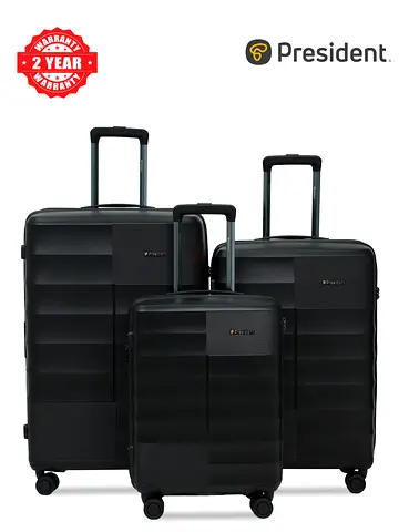 3-Piece President Hardshell Luggage Set – BLACK, Roller Suitcases (Large, Medium, Carry-On) 66770