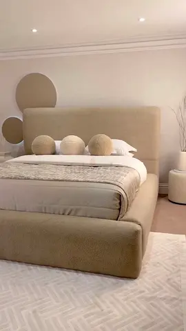 Beige Upholstered King Bed with Padded Headboard