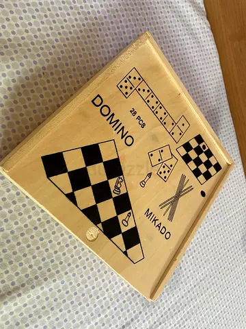 Wooden Domino, Mikado and Checkers Travel Game Set - 28 pcs