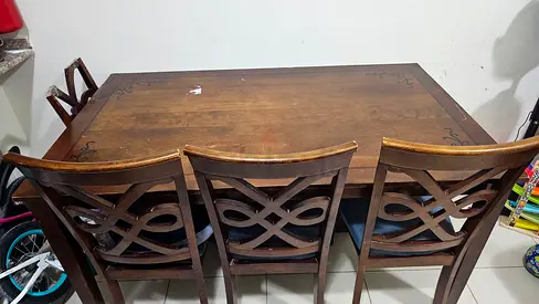 Solid Wood Dining Table with 3 Matching Chairs - Classic Design
