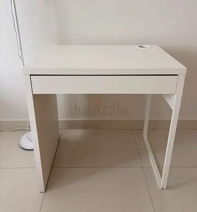 Compact white study desk with drawer — good condition