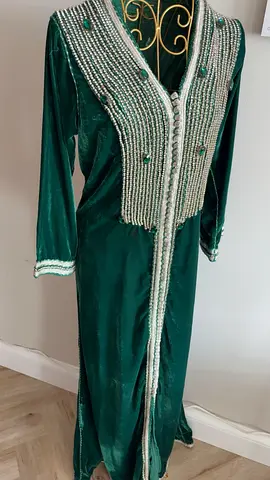 Emerald Green Velvet Kaftan with Beaded Embellishments - Size Approx/L