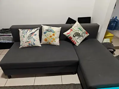 MUST GO: L-Shaped Sofa Bed (Dark Grey) | Perfect Condition