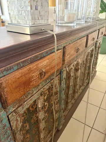 Vintage Carved Wooden Sideboard / Console Table - Distressed Finish