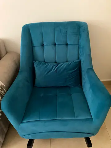 Teal Velvet Accent Armchair with Cushion - Good Condition