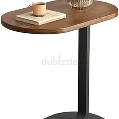 Wooden Oval Side Table with Metal Base - Compact Accent Table