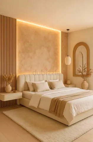 Modern Beige Upholstered Bed Frame with Headboard