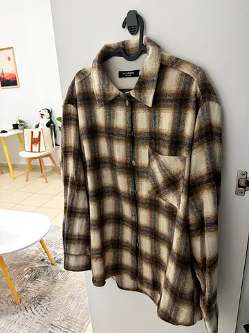 Mens/Boys Brown Plaid Flannel Shacket - Casual Overshirt