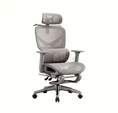Mesh Office Chair with Headrest — Light Grey
