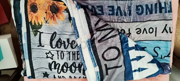 Soft Double-Sided Printed Throw Blanket with Sunflower  Text Design
