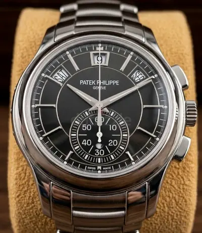 Patek Philippe Stainless Steel Chronograph Watch — Black Dial, Automatic 40mm