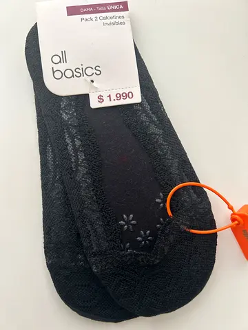 2 Pairs of black no-show liner socks with lace