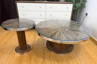 Marina Home Railway Wood Round Coffee Tables Set