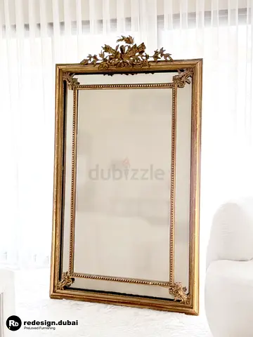 ANTIQUE OVERSIZED GILTWOOD LOUIS XVI MIRROR FROM FRANCE in vintage gold frame accent piece