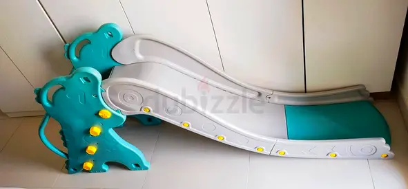 Foldable Kids Slide - Compact Indoor/Outdoor Play Slide (Turquoise/Gray)