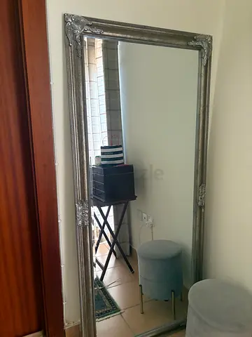 Large Ornate Full-Length Wall Mirror with Silver Frame