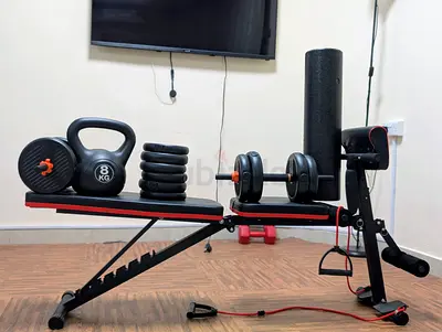 Home gym for Sale - Bench, Dumbbell, Kettlebell  Roller - Good Condition