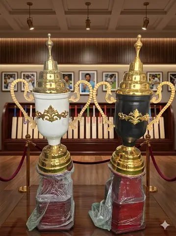 Pair of Vintage Decorative Trophy-Style Vases — Gold  Ceramic