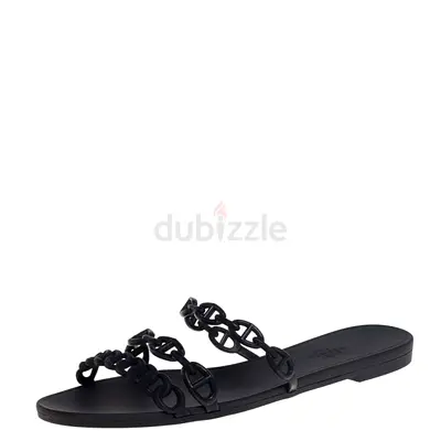 Authentic Hermes Black Rubber Chain Slide Sandals Size 39