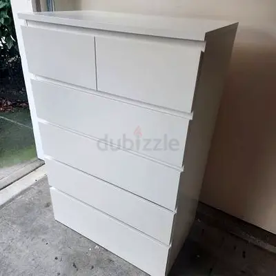 White 6-Drawer Tall Chest / Dresser - Modern, Good Condition