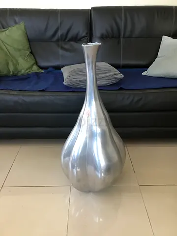 Silver Aluminum 36” Bulbous-Shaped Floor Vase