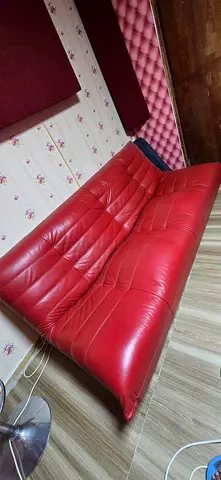 Red Leather 3-Seater Sofa Bed - Good Condition-LaNouva brand
