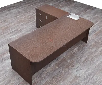 New Executive L-Shaped Wooden Office Desk with Attached Pedestal - (Any Size, Any Colour)