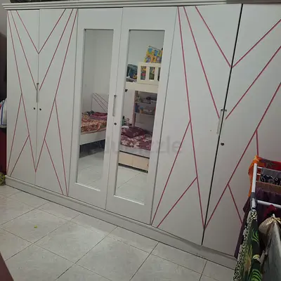 Large White 6-Door Wardrobe with Mirrored Center Doors