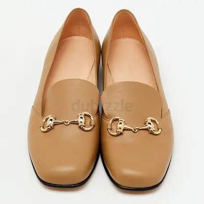 Authentic Gucci Khaki Brown Leather Horsebit Slip On Loafers Size 37