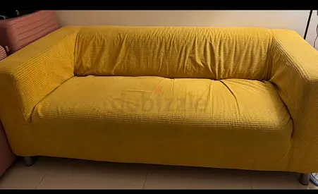 3-seater mustard yellow fabric sofa, good condition (cover is changeable)