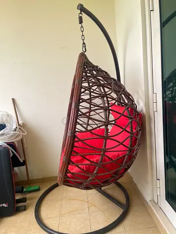 Hanging Egg Chair with Stand and Red Cushion - Good Condition