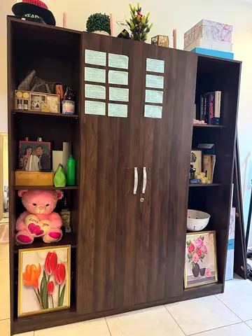 Large Dark Wood Wardrobe / Storage Cabinet with Open Shelves / Doors are still available